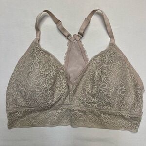 Aerie Beige Lace‎ Overlay Racerback Bralette Bra Size XL